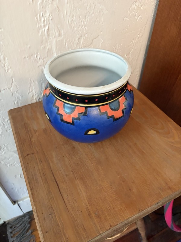 Fine Porcelain Ecco Terra Planter Dark Blue Southwest Design - Flower Pot