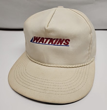 VTG Watkins Rope Hat white with Leather slide back Embroidered America's Legend
