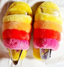 UGG PRIDE FLUFF YEAH SLIDE SLIPPERS IN RAINBOW YELLOW SZ 6