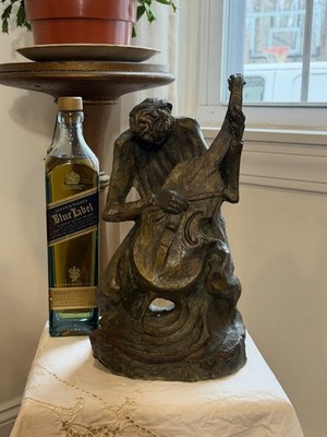 20thC Bronze Sculpture Of Cellist By ELIAS LIFSHITZ Signed Super Cool