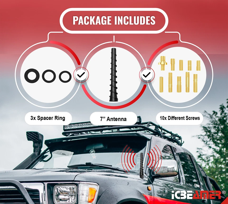 Antena espiral negra ICBEAMER 7 pulgadas para Jeep, RAM, camionetas Ford, Radio Boost Foto 4 de 4