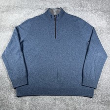 Saks Fifth Avenue Sweater Men  s XL Blue 1/4 Zip Cashmere Long Sleeve Repaired