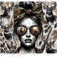 20oz Skinny Tumbler Girl Deer Hunter Sublimation Transfer Ready To Press