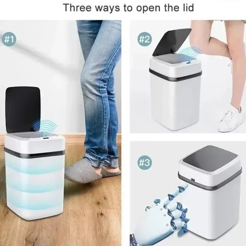Cubos de basura inteligentes para baño 13L blancos negros en el inodoro - Imagen 5 de 5
