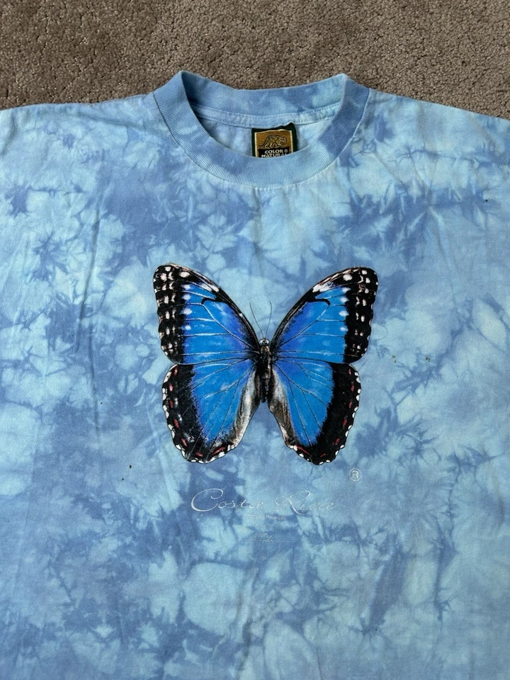 Camiseta Vintage Algodón Natural Gráfico Mariposa Costa Rica Tie Dye, Talla M Foto 2 de 4