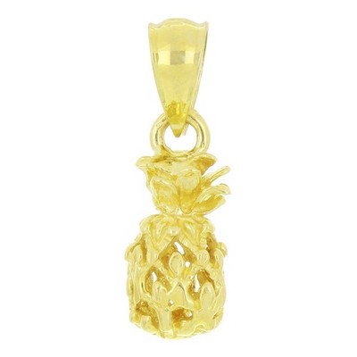 14k Gelbgold kleine 3D Ananas Frucht Charm Anhänger 18,5mm x 6,2mm 1,3 Gramm