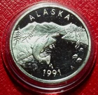 1991  Alaska Sport Fishing Coin-The Anchorage Mint 1 Troy oz..999 Proof Silver