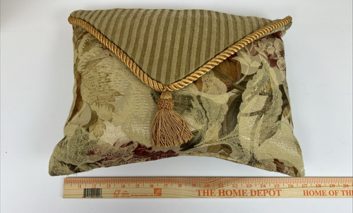 Designer Envelope Damask Tasseled Corded Throw Pillow 10”x15” GOLD GREEN PINK - Picture 6 of 9