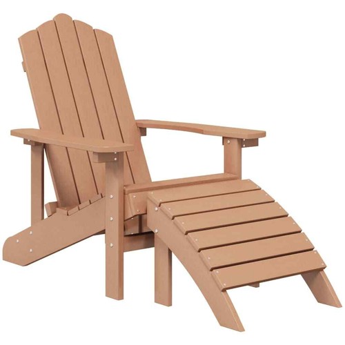 vidaXL Garden Adirondack Chair with Footstool & Table HDPE Brown BMG - Picture 3 of 8
