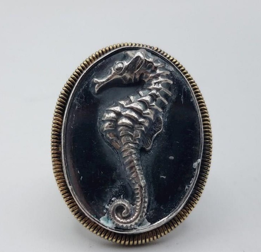 One of a Kind Echo of the Dreamer Mars & Valentine Sterling Spinel Seahorse Ring