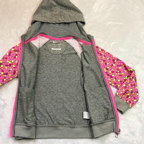 Nike Dri-Fit Lightweight Full Zip Jacket Girls Size 6 Gray, Pink Zipper Pockets - Picture 6 of 13