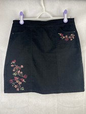 Spirit M&Co Skirt UK 14 Floral Embroidered Faux Suede
