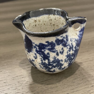VTG Miniature Stoneware Glazed Pottery Speckled Sponged Jug Pitcher Creamer
