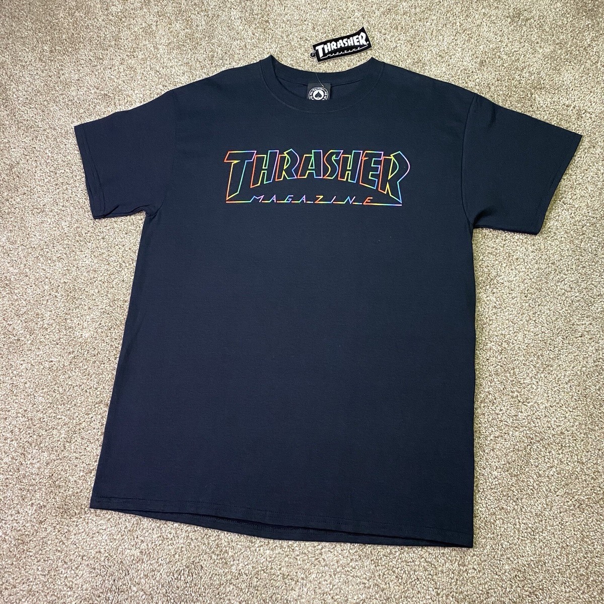 Thrasher Shirt Mens Medium Black Rainbow Multicolor Magazine