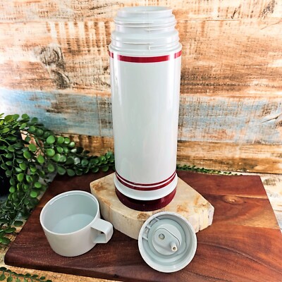Vintage Thermos Aladdin Gray Burgundy Stripes Retro Vibe  0.5 L Vacuum Bottle