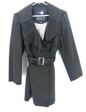Green With Envy Womens Jacket Size Xl Belted Double Breasted Trench Coat Black