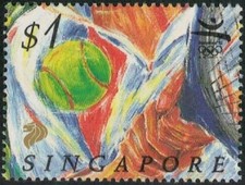 Lot 4639 Singapore 1992 $1 Barcelona Olympic Games (Tennis) MNH stamp