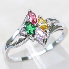 MARQUISE CUT MULTI COLOR GEM 925 STERLING SILVER RING SIZE 5-10