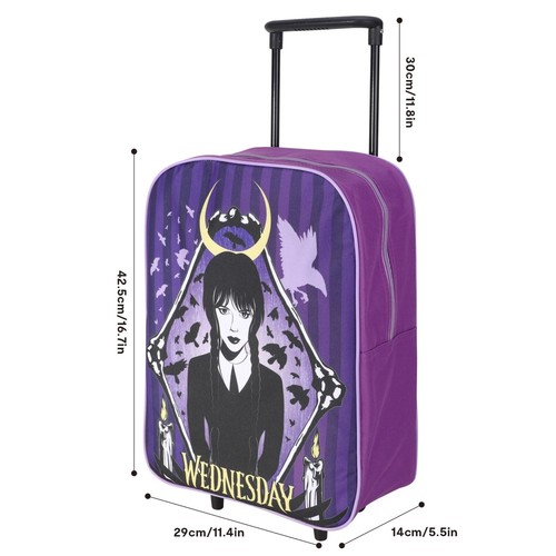 Wednesday Trolley Foldable Wheeled Cabin Bag Luggage Kids Girls Purple - Picture 3 of 3