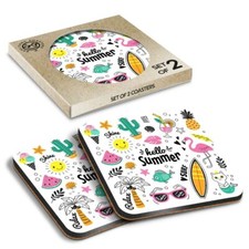 Image of 2 x Boxed Square Coasters - Summer Tropical Surf Pattern Surfer #16968