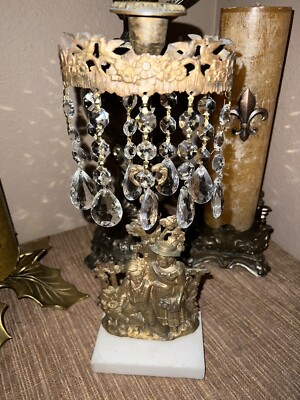 ANTIQUE VICTORIAN ERA BRASS GIRANDOLES FIGURAL MANTLE CANDLESTICS