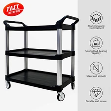 3-tier plastic mobile tool cart with PP panels and brake wheels 330 lbs