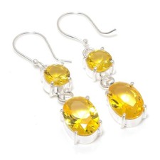 Yellow Citrine Gemstone 925 Sterling Silver Handmade Jewelry Earring Size 1.50"