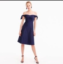 J Crew Off Shoulder Navy Midi Tie Shoulder Strapless Dress Size 10
