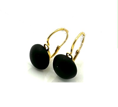 Boucles D'oreilles Or 18 Carats Avec Jais Noir - Boucles De Deuil Pendantes, 1,91 G, Occasion