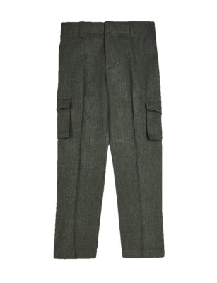 EX M&S Jungen schmale Passform Cargotasche Schulhose grau Schuluniform Alter 2-12