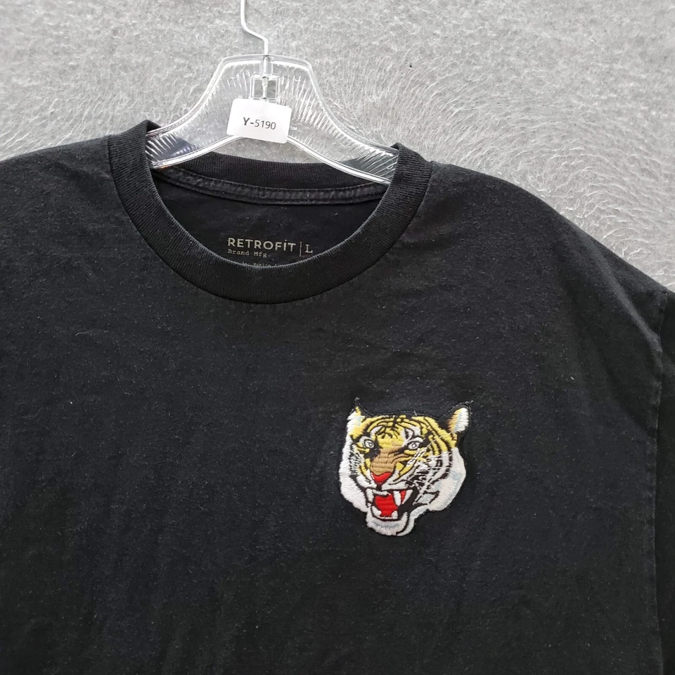 Camiseta Retrofit Hombre Grande Negra Tigre Bordada Manga Corta Cuello Redondo Camiseta Foto 2 de 4