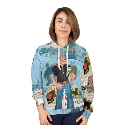 Creepy Retro Popeye  Eat More Spinach  Art & Vintage Ads Unisex Pullover Hoodie