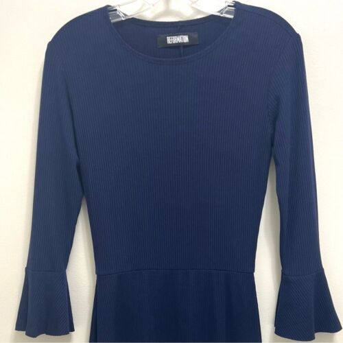 Reformation Anise Ribbed Mini Dress Fit and Flare Stretch Blue Size S - Picture 4 of 10