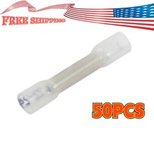 50PCS Wire Butt Crimp Connector Heat Shrink 26-22 Ga Terminal Radio Car White