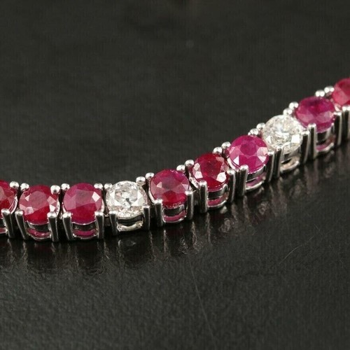 9Ct Round Cut Diamond & Red Ruby Tennis Bracelet Womens 14K White Gold Over 7.5" - Picture 3 of 5
