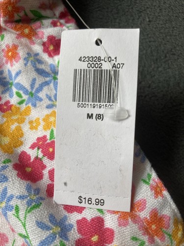 NEW Old Navy Medium 8 Girls Youth Flower Mini Skirt Pocket Pink Drawstring Linen - Picture 8 of 15