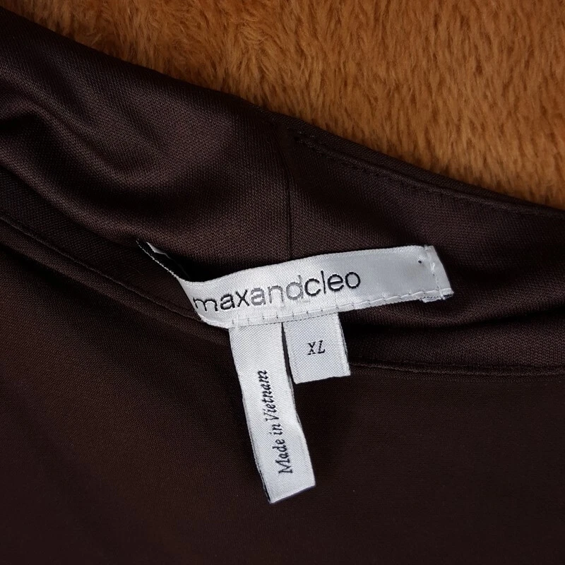 Vestido MAX AND CLEO Feminino XL Marrom Pulôver Shift Um Ombro Drapeado Bambu - Imagem 4 de 4