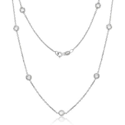 Sterling Silver Bezel Set Faceted CZ By The Yard Necklace