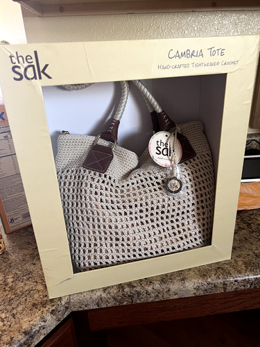 The Sak Cambria Crochet Hobo Bag Beige Brown Shoulder Bag Large Zipper Boho Tote - Picture 2 of 5
