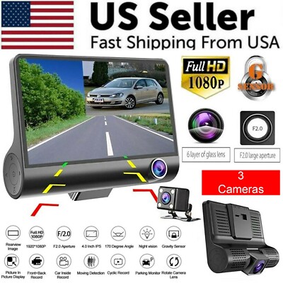 1080P 4'' Dual Lens HD Car DVR Rearview Video Dash Cam Recorder Camera G-Sensor