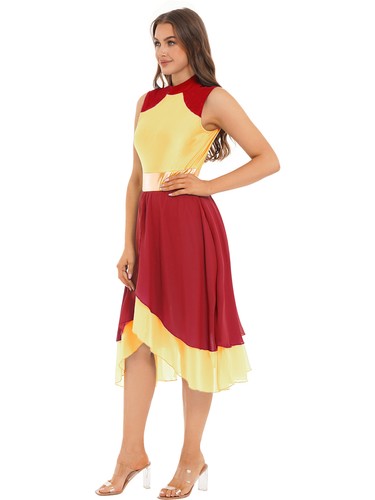 Womens Asymmetrical Color Block Lyrical Dance Dress Liturgical Praise Costumes - Picture 31 of 75