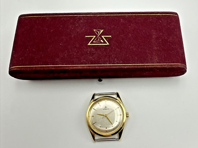 VINTAGE GUBELIN SOLID 18K GOLD CASE SILVER SATIN DIAL TRIPLE SIGNED PROF SERVICE