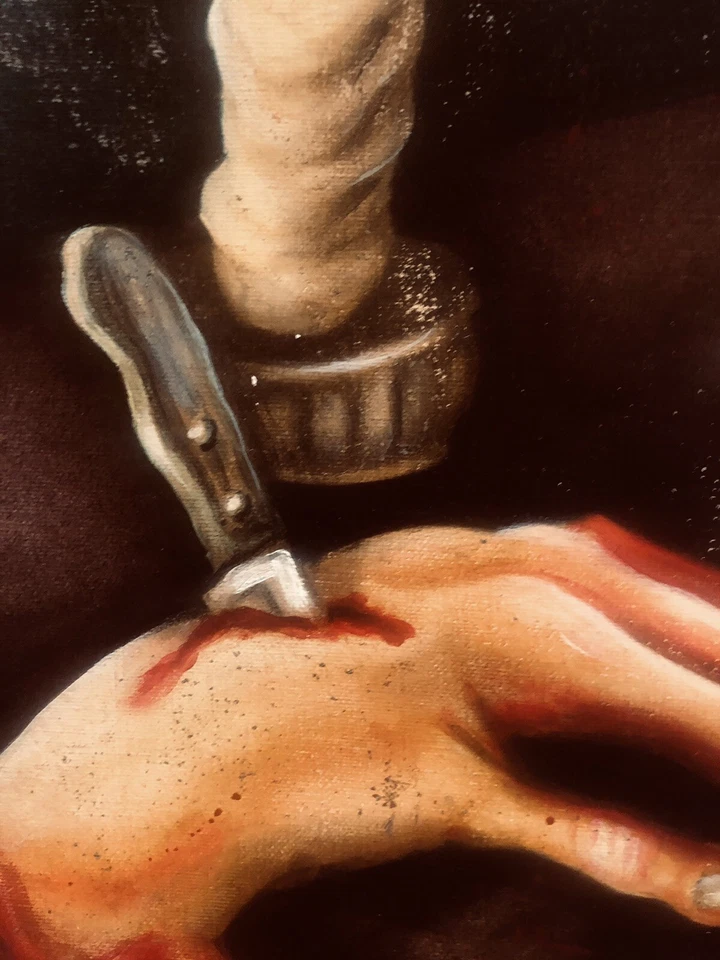 Lienzo pintura al óleo surrealista vintage Vanitas Momento Mori firmado fechado - calavera Foto 4 de 4