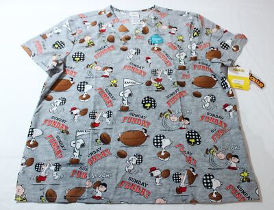 Tooniforms Men's Peanuts Snoopy Funday 3-Pocket Print Scrub Top EJ2 Grey Size XL