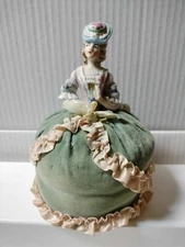 Antique Porcelain Head Pin Cushion 6.5 X 4.5 inch