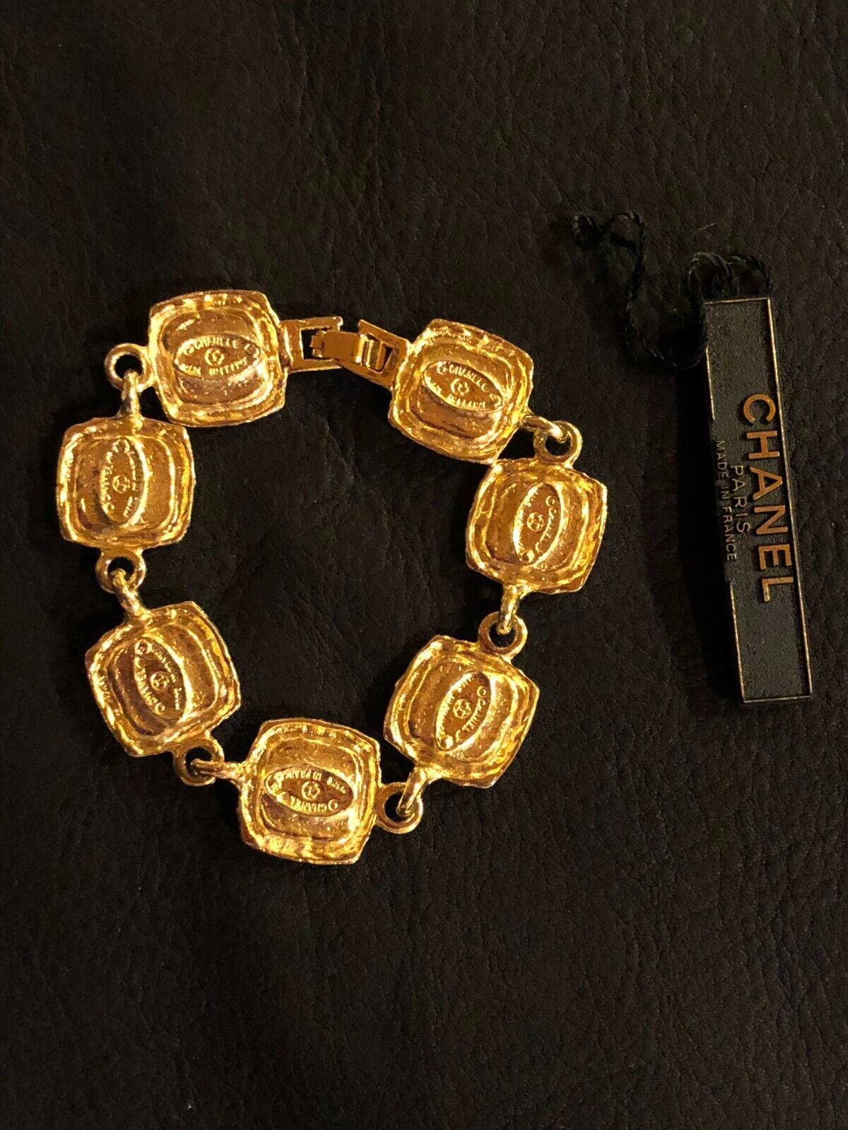CHANEL Bracelet Bangle AUTH logo coco Gold Vintage Rare Black Box Plate F/S  CH60