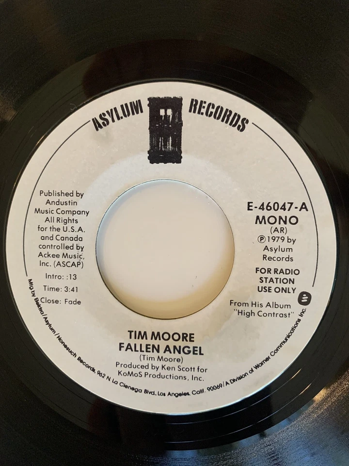 Tim Moore Fallen Angel 45 7” Single Asylum 1979 Radio DJ Promo Mono + Stereo EX - Image 3 of 4
