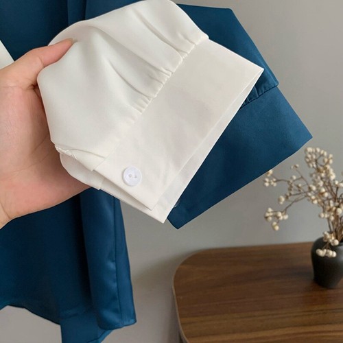 Womens Elegant Satin Silk Blend Lapel Collar Long Sleeves Shirt Work OL Tops - Picture 11 of 30