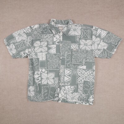 Vintage Y2K Quicksilver Hawaiian Shirt Men's Large Gray Floral Button Up Pocket