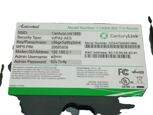 Router Gigabit Actiontec CenturyLink C1900A 802.11b/g/n inalámbrico vinculado N VDSL2 - Imagen 5 de 6